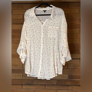 Women's White Button-Up Blouse with Strawberries and Cherries